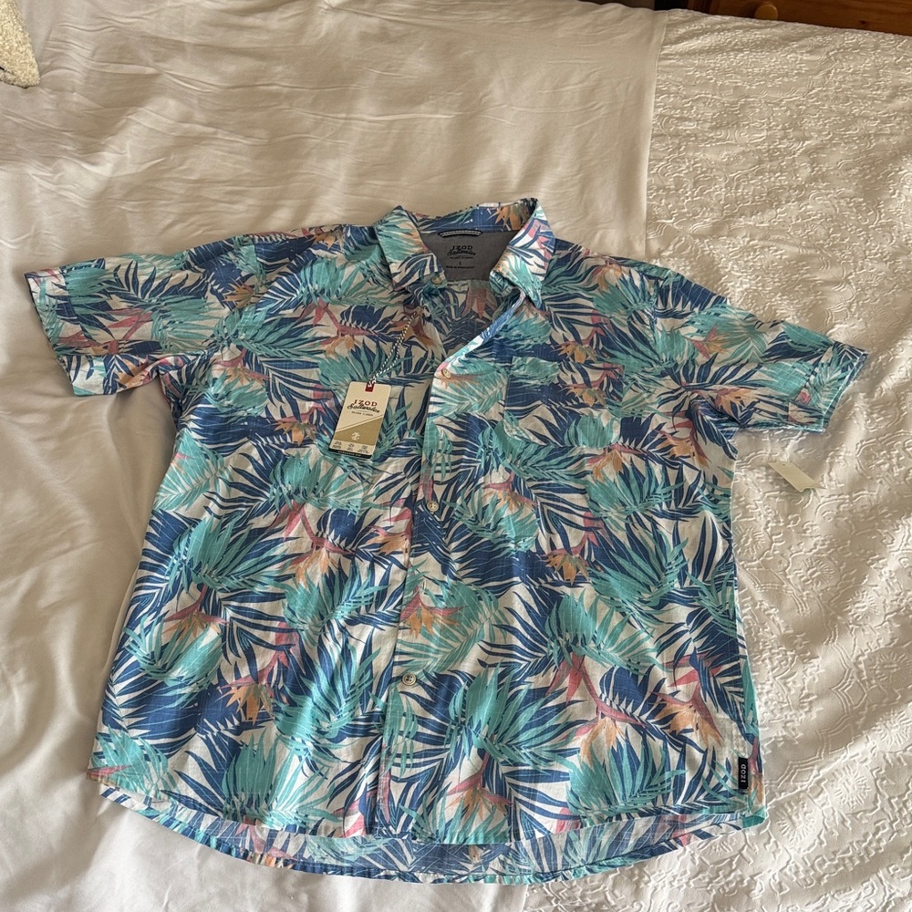 Izod Blue and Green Tropical Men's Shirt